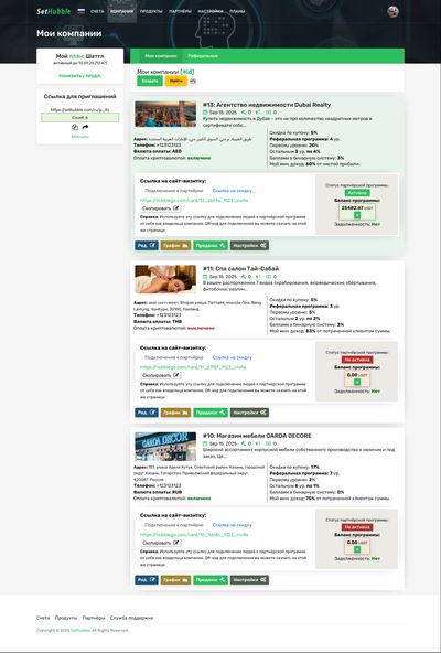 Панель управления для наземного бизнеса в SetHubble